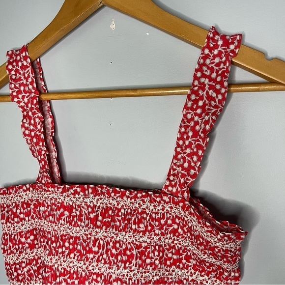 French Connection Smocked Hibiscus Multi Red Organic Cotton Tank Top Sz 6 NWT - Picture 14 of 16